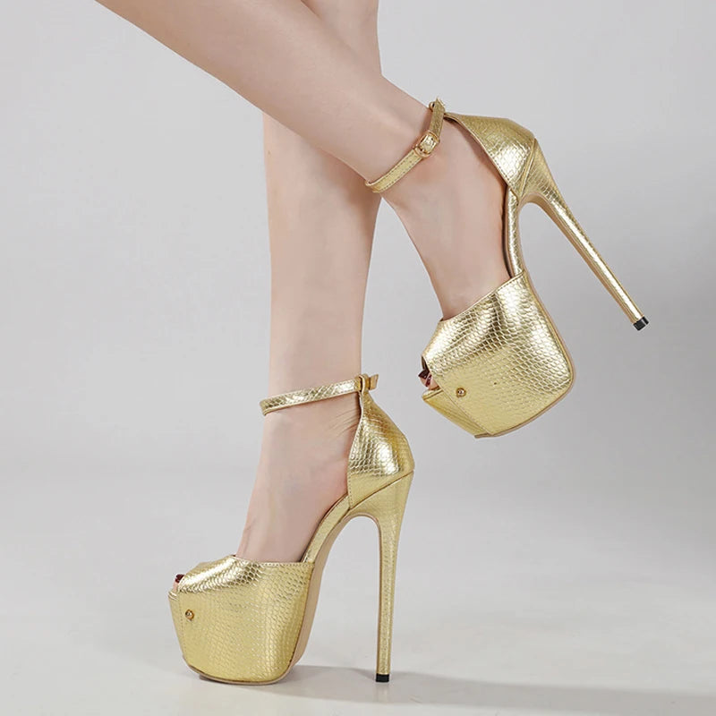 2025 New Summer Platform High Heels Gold Sandals Women Sexy Slingback Peep Toe Wedding Banquet Shoes Pumps Zapatos Mujer - EUFASHIONBAGS