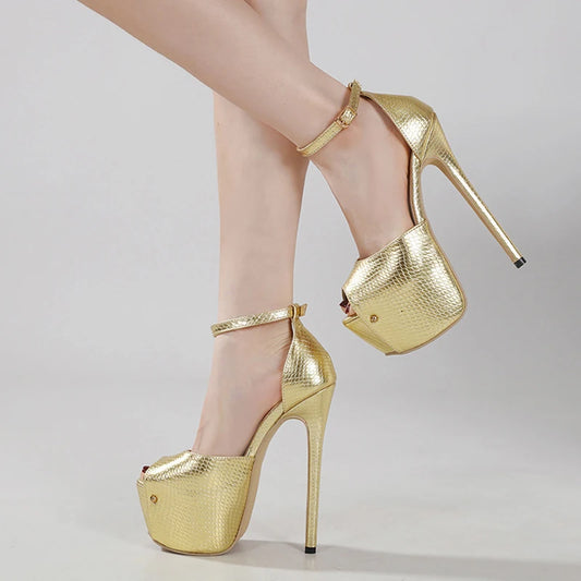 2025 New Summer Platform High Heels Gold Sandals Women Sexy Slingback Peep Toe Wedding Banquet Shoes Pumps Zapatos Mujer - EUFASHIONBAGS