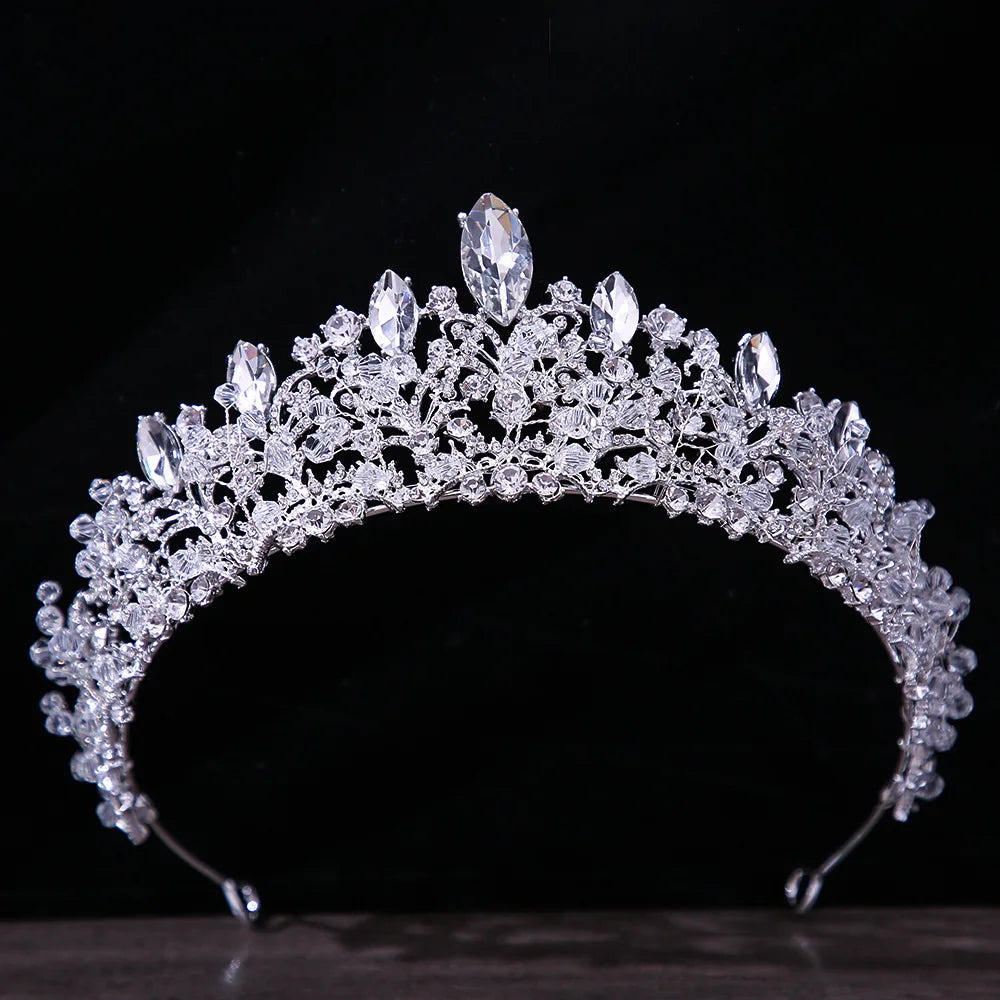 Diverse Silver Color Crystal Pearls Bridal Tiaras Crown Rhinestone Pageant Diadema Collares CZ Headband Wedding Hair Accessories - EUFASHIONBAGS