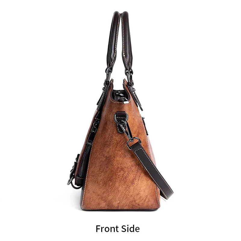 Cowhide Women's Tote Bag Vintage Deer Pattern Genuine Leather Shoulder Bags Luxury Designer High Quality Women Handbag