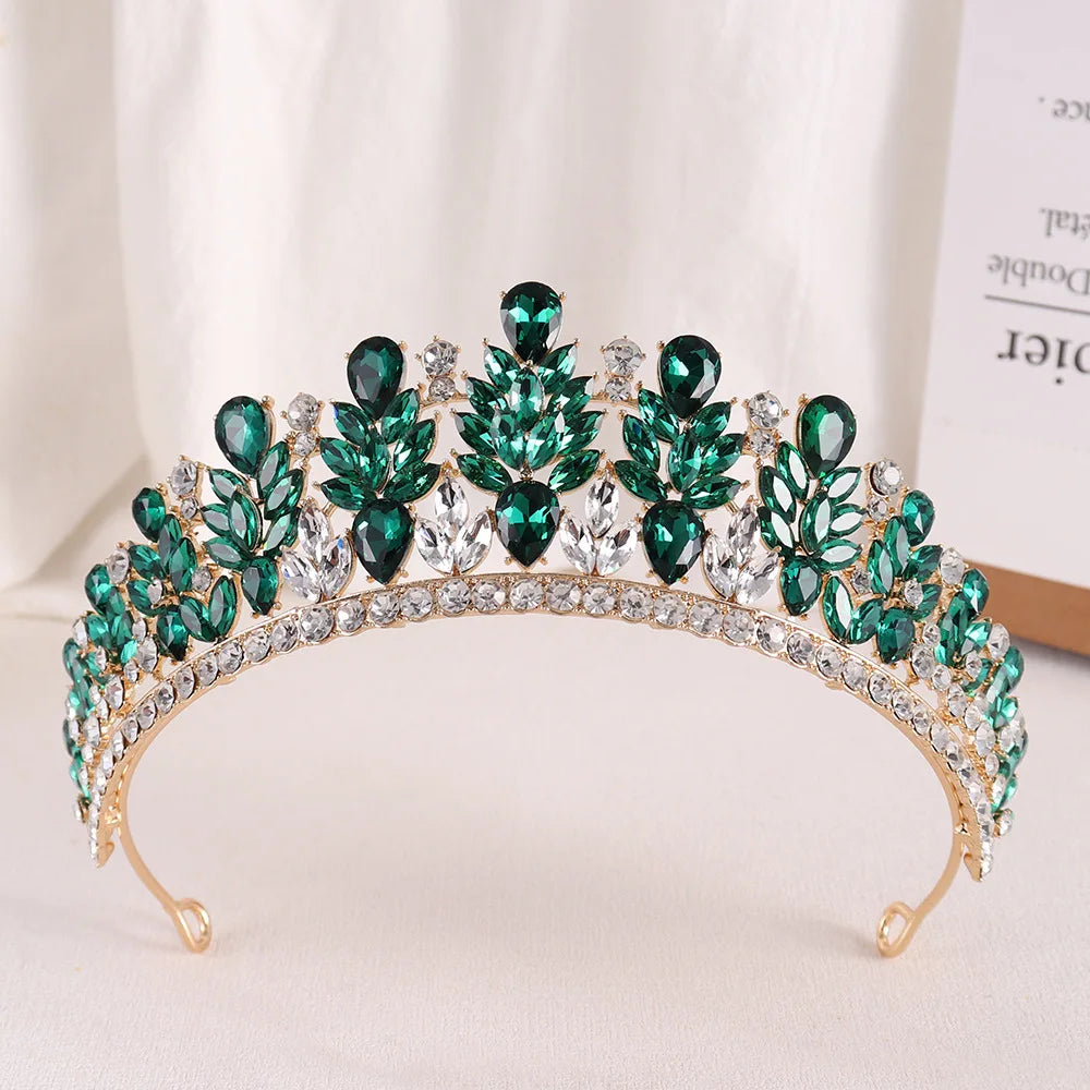 Baroque Green Opal Wedding Headband Crystal Bridal Crowns Tiaras Hair Jewelry Accessories Women Rhinestone Headwear Queen Diadem - EUFASHIONBAGS