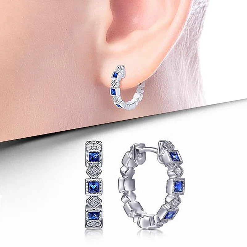 Simple Stylish Hoop Earrings with Blue/White CZ Female Modern Engagement Wedding Jewelry Versatile Accessories - EUFASHIONBAGS