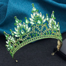 Load image into Gallery viewer, Luxury High Royal Queen Wedding Crown for Women Large Lime Green Crystal Banquet Tiaras Party Costume Hair Jewelry Accessories