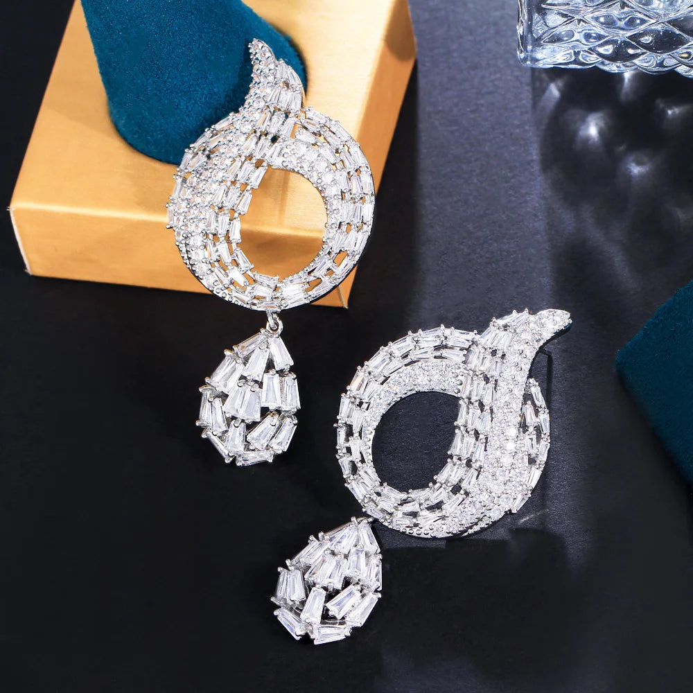 Luxury Design Full African Cubic Zirconia Pave Big Long Drop Dangle Wedding Bridal Earrings CZ Festive Jewelry - EUFASHIONBAGS