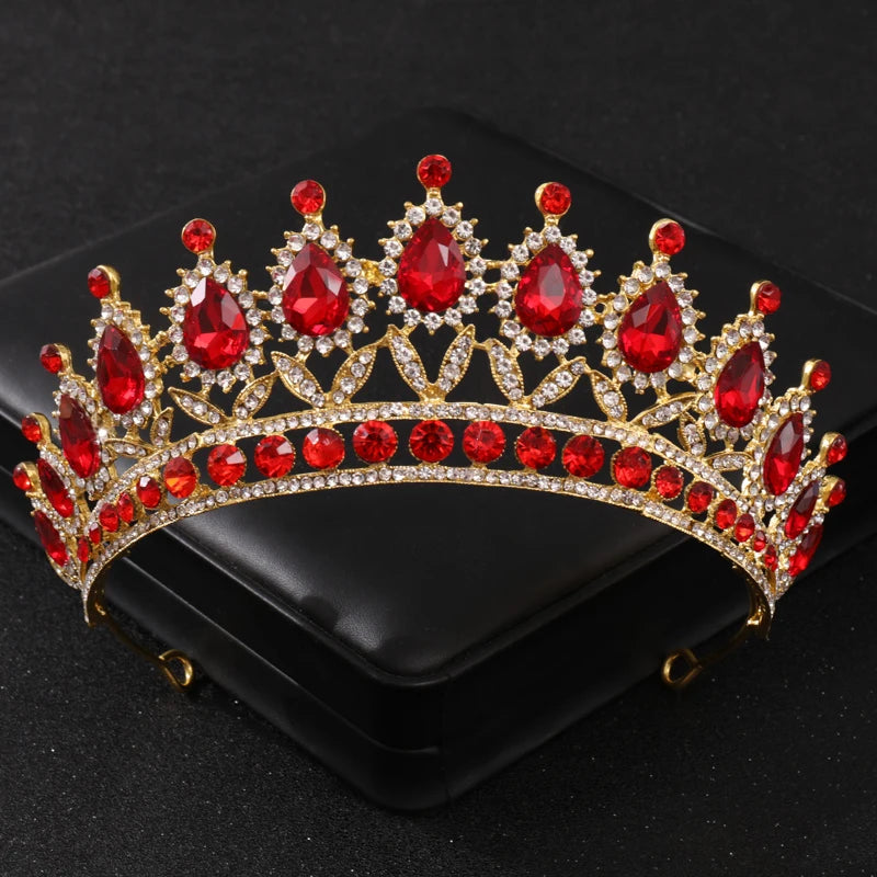 Baroque Gold Color Red Crystal Tiaras And Crowns Rhinestone Bridal Diadem Crown Tiara For Women Wedding Hair Accessories Jewelry - EUFASHIONBAGS