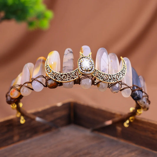 Raw crystal crown The sun goddess crystal Tiaras jewelry hair accessories Fairy headband photography props Elves Festivals gifts