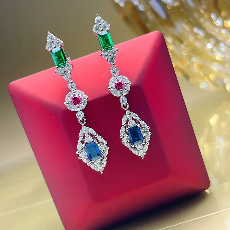 Colorful Cubic Zirconia Drop Earrings Graceful Attractive Party Wedding Jewelry Versatile Appealing Accessories for Women - EUFASHIONBAGS