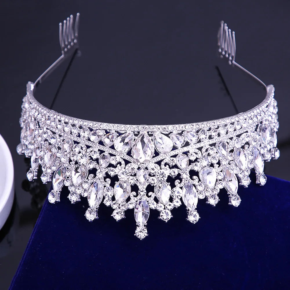 Luxury Baroque Crystal Wedding Crown With Comb Leaf Bridal Tiaras Headdress Princess Queen Diadem Dress Hair Jewelry Accessories - EUFASHIONBAGS