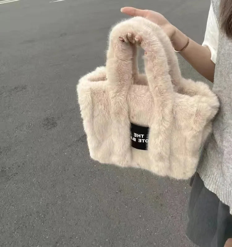 Large Casual Plush Tote Bag Women Autumn Winter Fur Handbag Aesthetic Messenger Bag