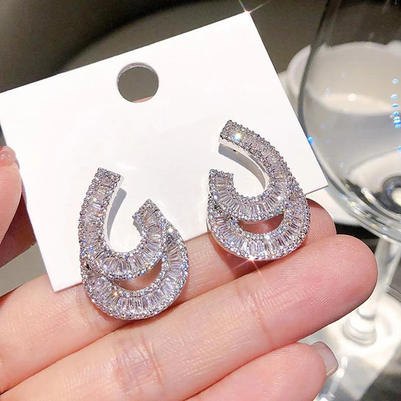 Shining Water-drop Shape Pierced Earrings Female Fashion Jewelry for Engagement Luxury Bright Zirconia Accessories Gift - EUFASHIONBAGS