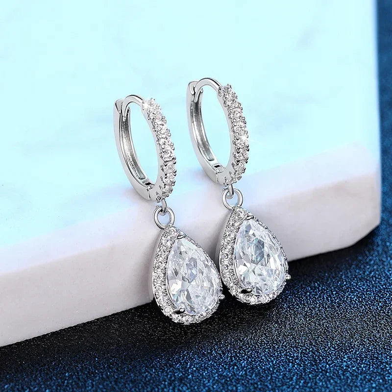 Bright Cubic Zirconia Drop Earrings Chic Elegant Temperament Wedding Jewelry for Women Exquisite Charming Ear Accessories - EUFASHIONBAGS