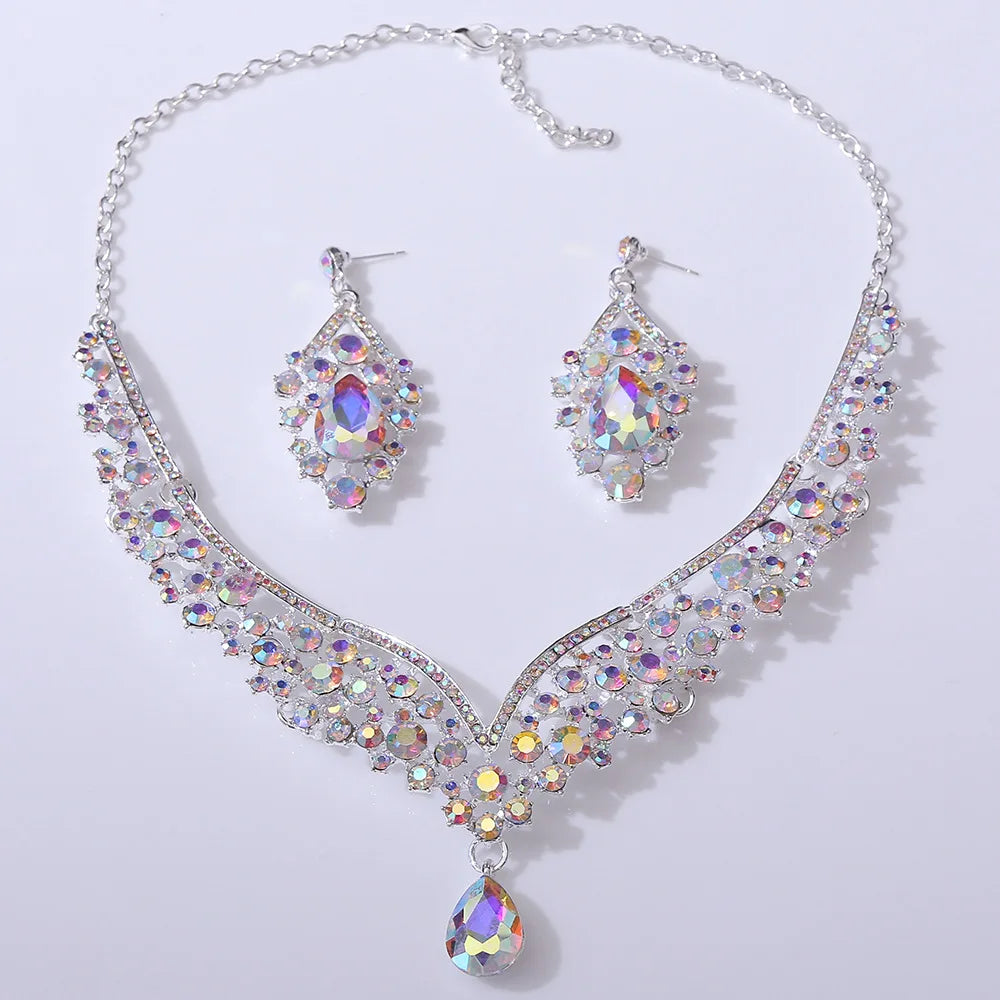 Exquisite Luxury Water Drop Crystal Bridal Jewelry Sets for Women Chokers Necklace Earrings Set Wedding Dress Dubai Jewelry Set - EUFASHIONBAGS