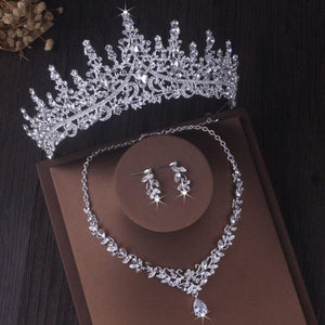 Silver Color Crystal Bridal Jewelry Sets Rhinestone Tiaras Crown Necklace Earrings bj16 - www.eufashionbags.com