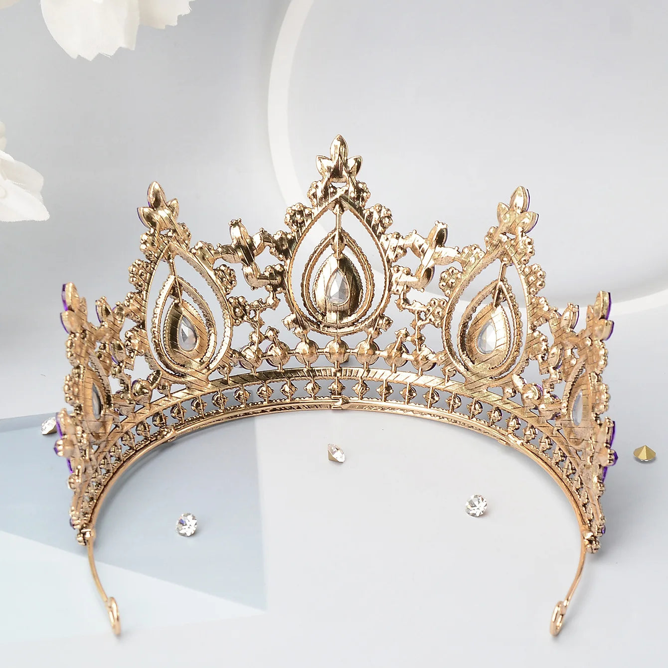 Luxury High Quality Royal Queen Purple Crystal Wedding Crown for Women Rhinestone Banquet Tiara Costume Hair Jewelry Accessories - EUFASHIONBAGS