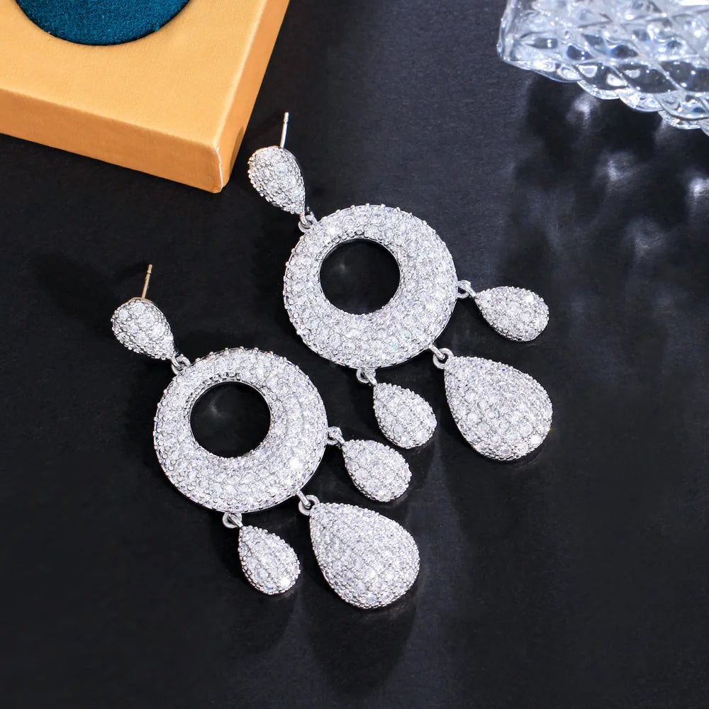 Delicate Cubic Zirconia Dangling Long Water Drop Chandelier Earrings for Women Dubai Nigerian Wedding Jewelry - EUFASHIONBAGS