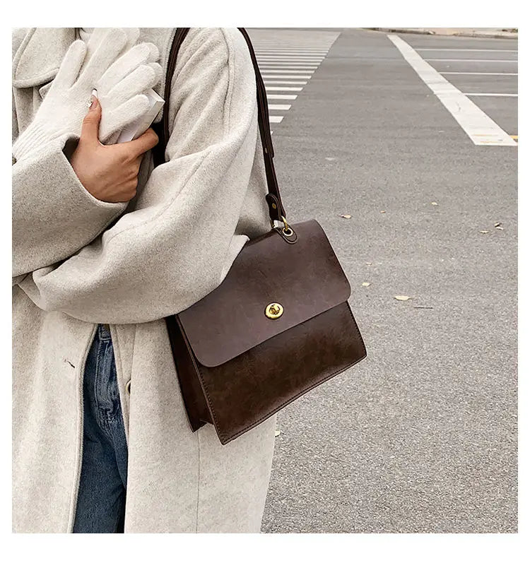 Vintage Coffee Shoulder Bag Women Preppy Style Leather Casual Crossbody Bags Female Retro Jk Briefcase Tote Bag Aethetic