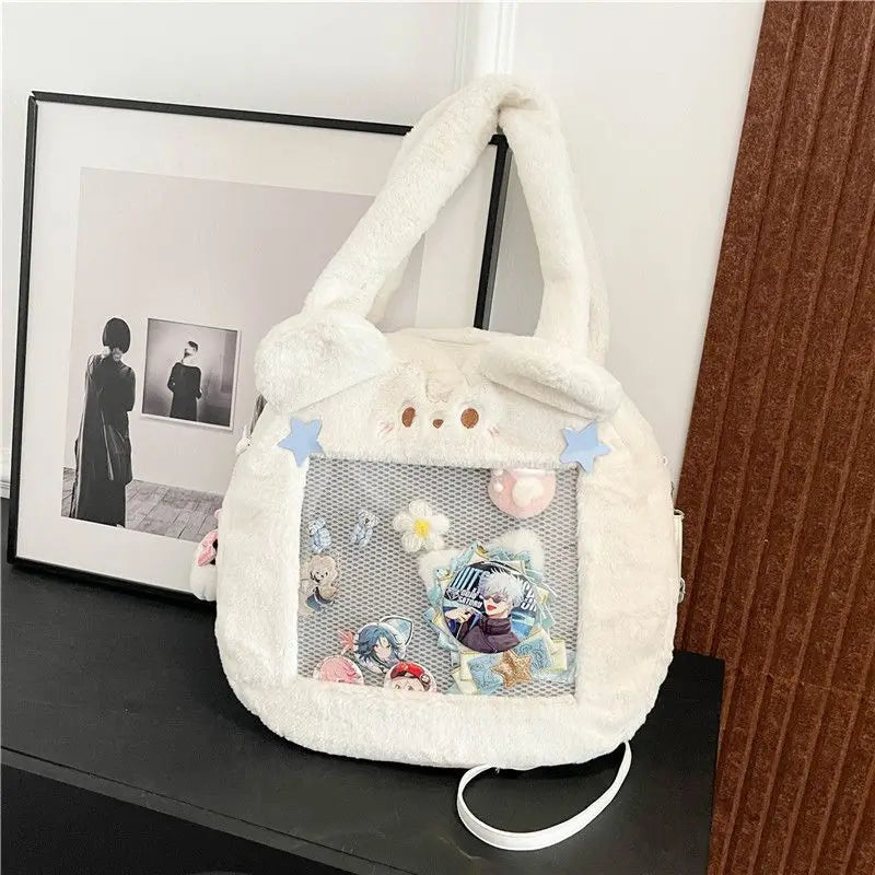 Plush Transparent Black Ita Bag Women Autumn Winter Harajuku Shoulder Crossbody Bags Girls Large Itabag Handbag