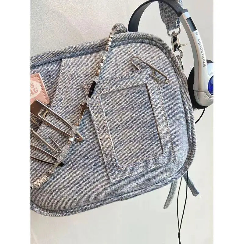 Vintage Denim Messenger Bag Women New Hot Girls Harajuku Casual Crossbody Bags Female Retro Solid Canvas Bag Y2k - EUFASHIONBAGS