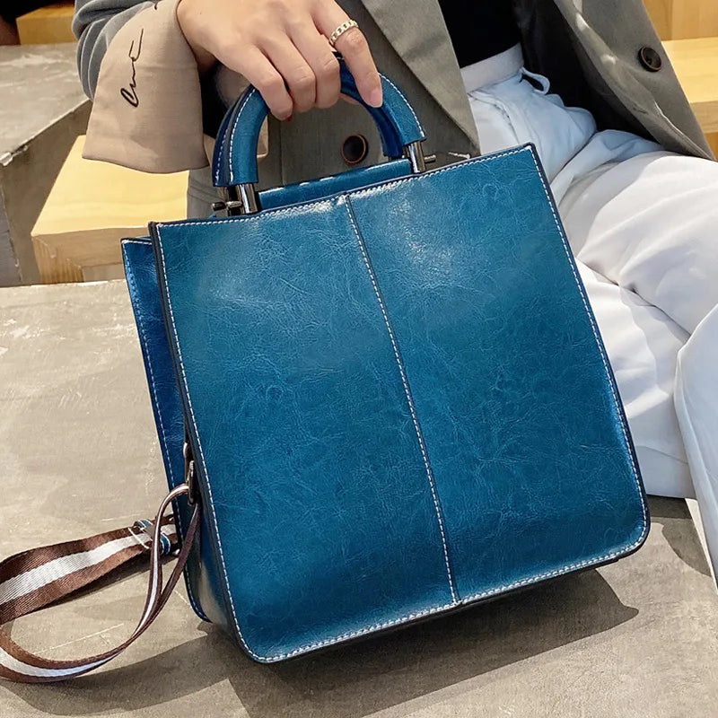 Women's Tote Bag Large  Genuine Leather Women Shoulder Bags Luxury Designer Square Cowhide Female Handbags Crossbody Bag