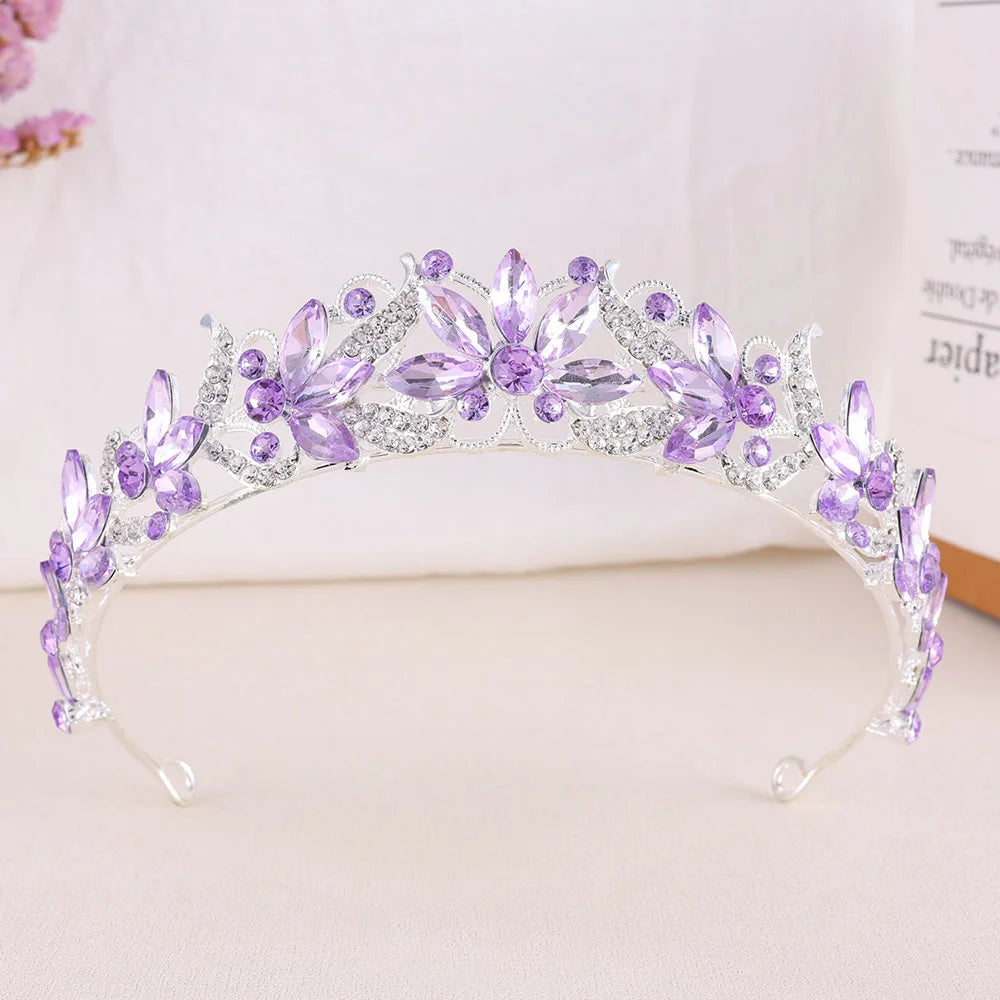 Baroque Opal Leaf Wedding Hair Tiara Crystal Bridal Tiara Crown Silver Color Diadem Veil Tiaras Bride Hair Accessories Headpiece - EUFASHIONBAGS