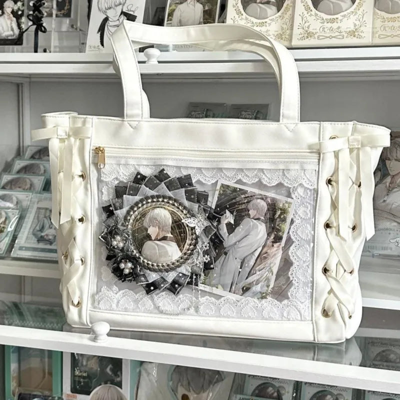 Transparent Green Ita Bags Women Harajuku Aesthetic Bow Large Tote Bag Sweet Cute Shoulder Bags Chic