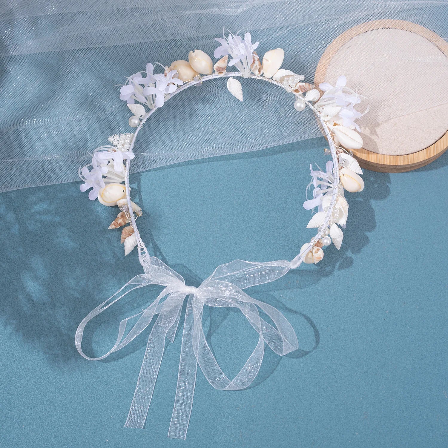 Handmade Pearl Conch Big Hoop Sea Snail Shell Garland Hairbands Crown Brides Seashell Headdress Beach Wedding Hair Accessories - EUFASHIONBAGS