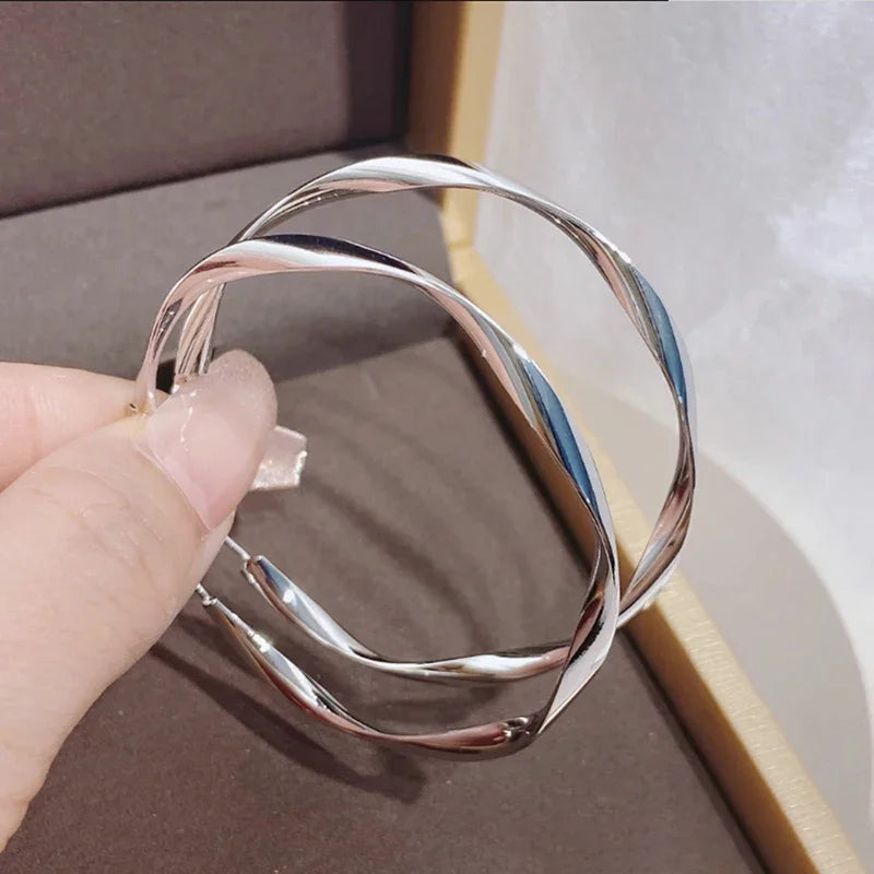 Glossy Rotating Hoop Earrings Large Attractive Stylish Accessories Gold Color/Silver Color Delicate Lady Party Jewelry - EUFASHIONBAGS