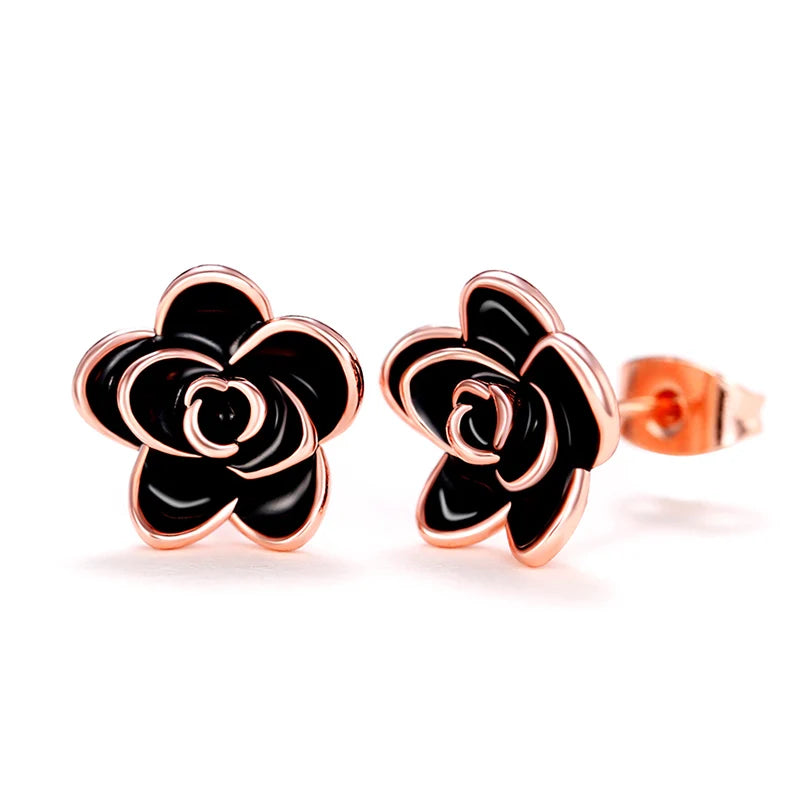 Classic Camellia Flower Stud Earring Delicate Women Accessory  Daily Wearing Party Earring with White/Black Flower Jewelry