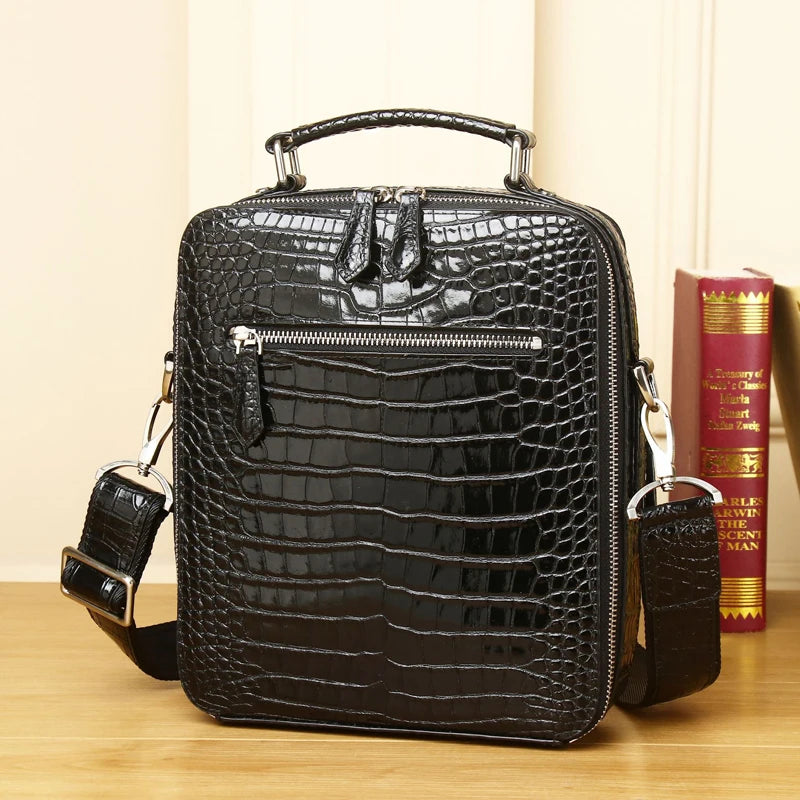 Genuine Leather alligator pattern large capacity men's briefcase business bag fashion men's bag shoulder messenger bag - EUFASHIONBAGS