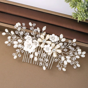 Crystal Pearl Flower Bridal Hair Comb Hairpin Headband Tiara For Women Bride Party Wedding Bridal Hair Accessories Jewelry Comb