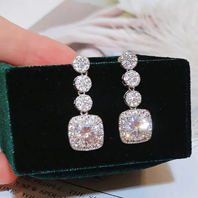 Sparkling Women Dangle Earrings with AAA Cubic Zirconia Silver Color Exquisite Female Accessories Wedding Fashion Jewelry - EUFASHIONBAGS