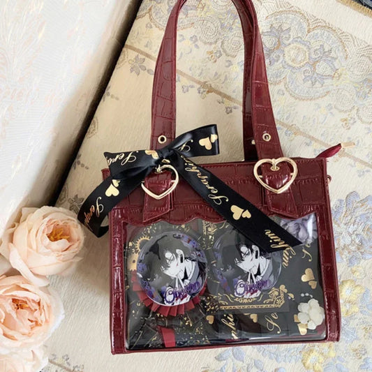 Kawaii Ita Bags Female Fashion Japanese Style Harajuku Lolita Ribbon Crossbody Shoulder Bags PU Small Heart Bolso Mujer