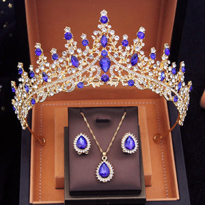 Princess Tiaras Bridal Jewelry Sets for Women Choker Necklace Earrings Set With Crown Wedding Pendants Jewelry Set