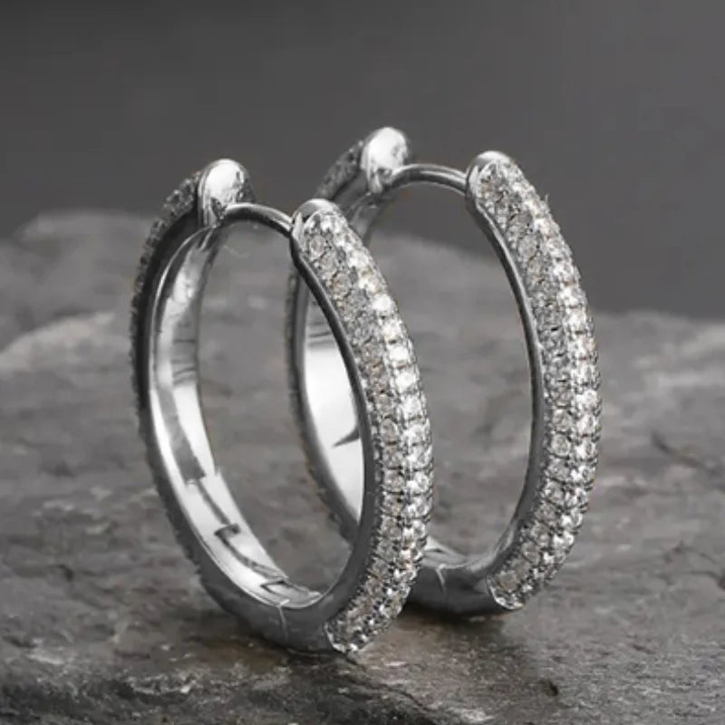 Sparkling Luxury Circle Hoop Earrings Lady Delicate Fully Inlaid Zirconia Accessories Silver Color/Gold Color Jewelry - EUFASHIONBAGS