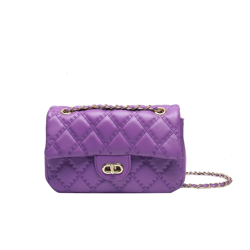 Women's New Spring And Summer Women's Bag Small Fragrant Wind Ring-grid Chain Bag Senior Sense Ladies Purple Crossbody Bag