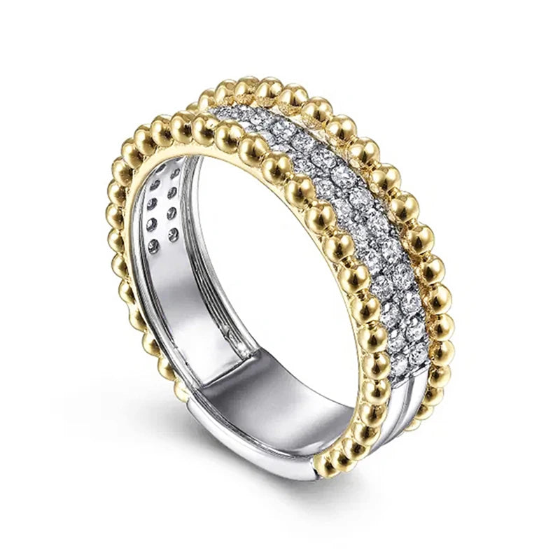 Stylish Female Engagement Jewelry Ring with Brilliant Zirconia Delicate Fashion Two-tone Style Accessories for Wedding