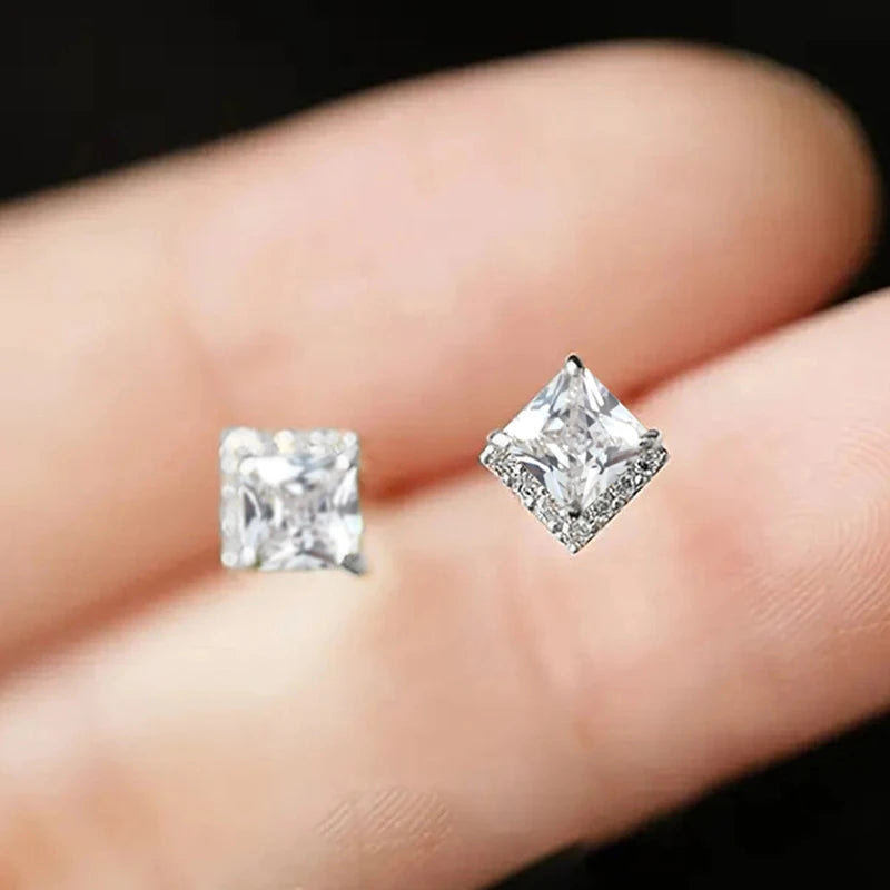 White/Green Princess CZ Stud Earrings for Women Dainty Temperament Female Earrings Luxury Trendy Jewelry