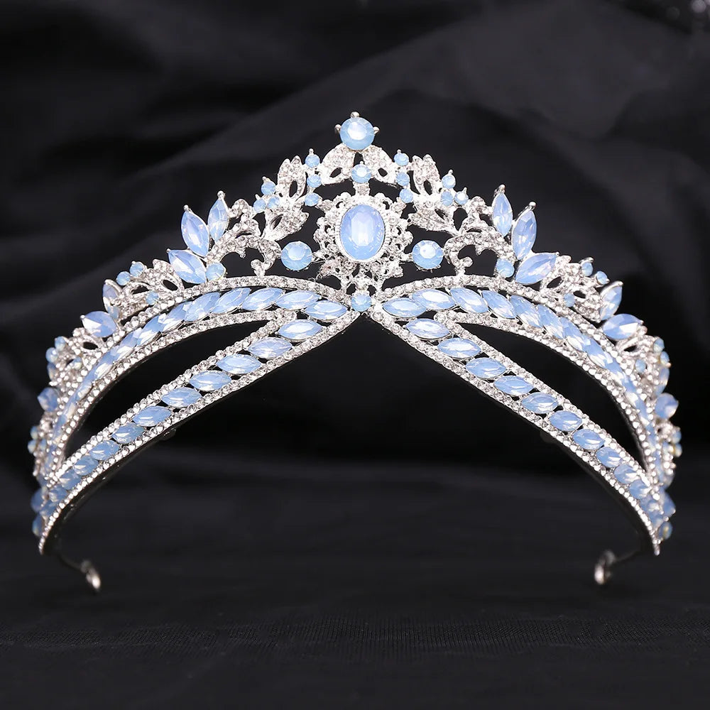 Different Style Silver Color Blue Opal Crystal Bridal Tiaras Crown Rhinestone Pageant Prom Diadem Wedding Hair Dress Accessories - EUFASHIONBAGS