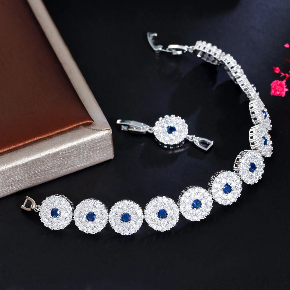 Sparkling Micro Pave Round Cubic Zirconia Stone Royal Blue Luxury Women Wedding Party Bridal Bracelets Jewelry - EUFASHIONBAGS