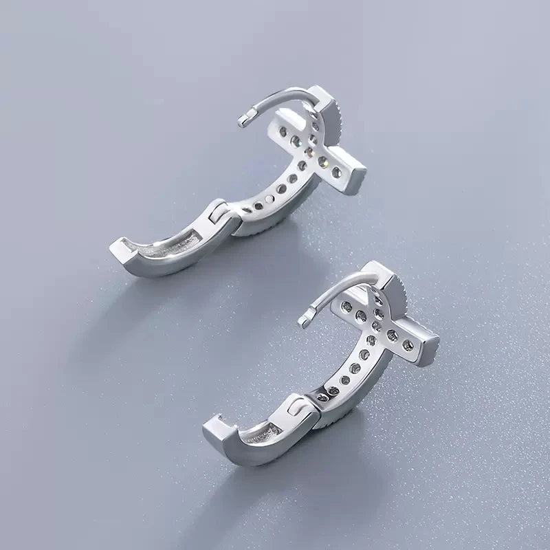 Fashion Dainty Cross Circle Earrings Women/Men Daily Jewelry Unisex Trendy Silver Color Brilliant Zirconia Accessories