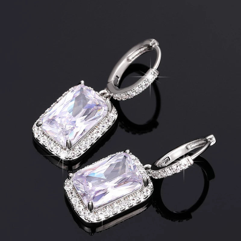 Geometric Cubic Zirconia Crystal Earrings for Women Wedding Party Luxury Trendy Lady Ear Accessories Silver Color Jewelry - EUFASHIONBAGS