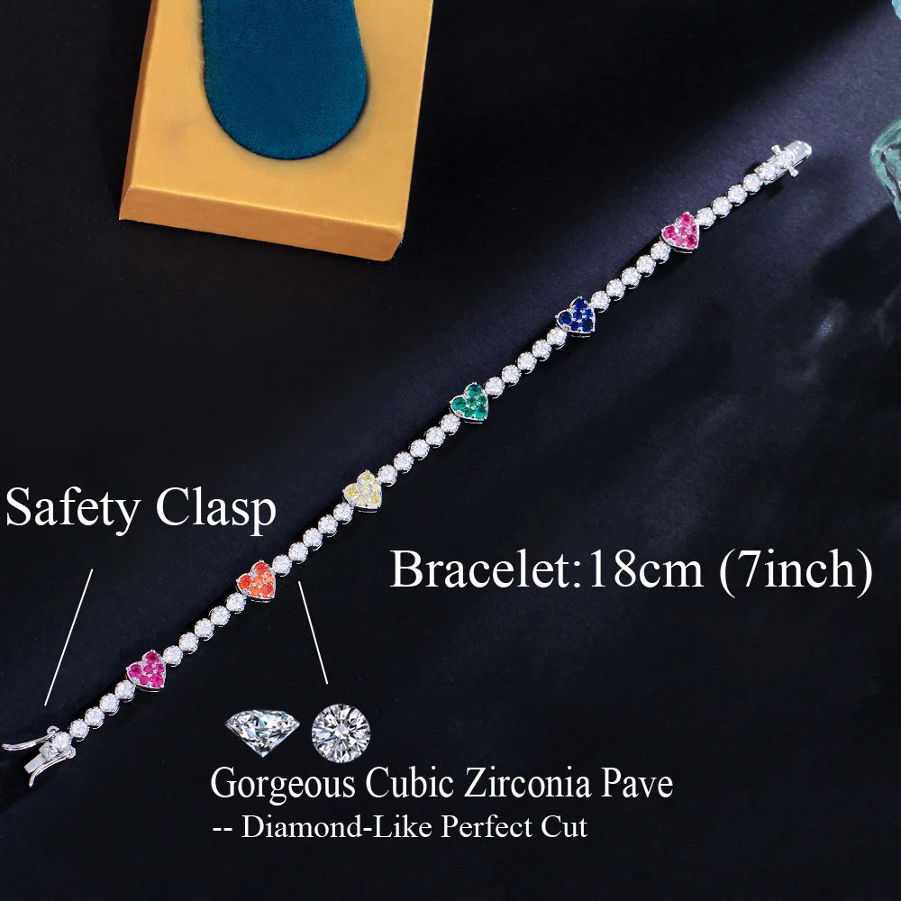 Trendy Classic Multicolor Cubic Zirconia Pave Setting Heart Shape Tennis Chain Bracelets for Women Jewelry Gift - EUFASHIONBAGS