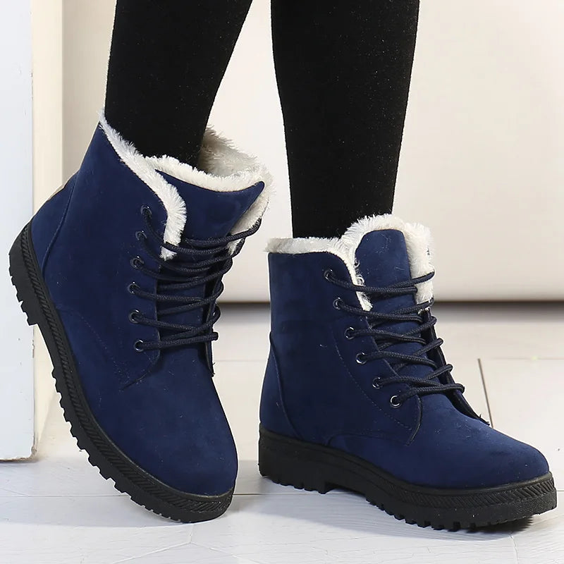 Women Boots For Winter Snow Boots Ankle Winter Shoes Women Fur Botas Mujer Low Heels Short Boot - EUFASHIONBAGS