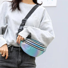 画像をギャラリービューアに読み込む, Holographic Fanny Packs Women Sliver Laser Waist Bags Geometric Chest Phone Pouch PU Leather Travel Bum Shoulder Bags
