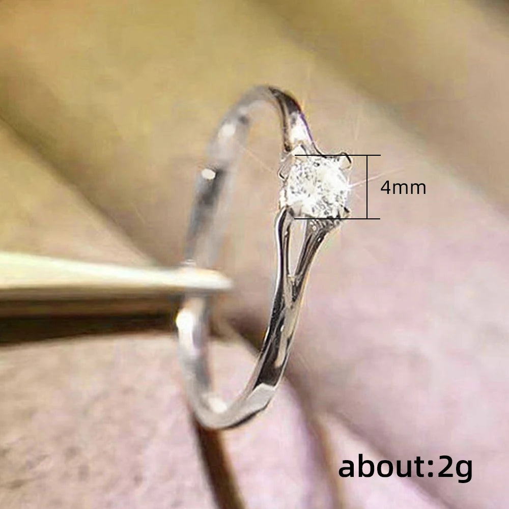 Minimalist Women's Wedding Rings with 4MM Cubic Zirconia Simple Elegant Female Finger Accessory Engagement Bands Jewelry