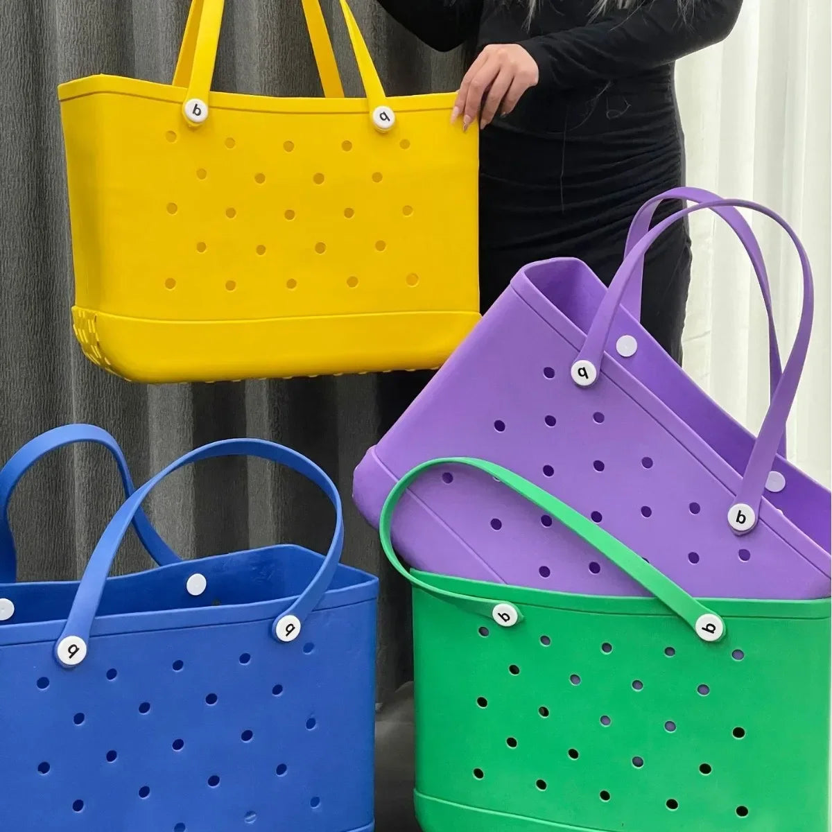 Croc Beach Tote Bag Rubber EVA Waterproof Basket Extra Large Women Shopping Shoulder Handbag Beach Jelly Sac Tote Bag Purse