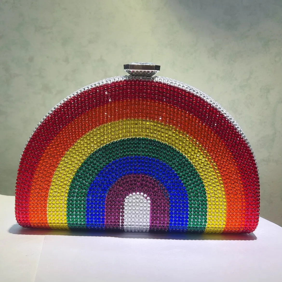 Rainbow Color Crystal Evening Clutch Bags Wedding Party Chain Bag Women Boutique Half Moon Rhinestone Purses And Handbags