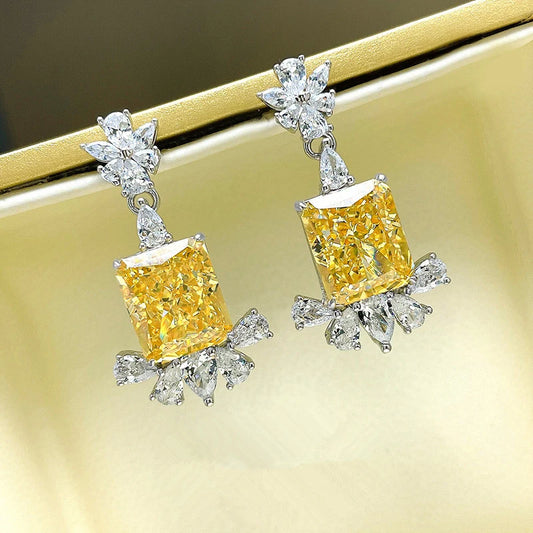 Gorgeous Women's Dangle Earrings for Wedding Luxury Paved Yellow/White Cubic Zirconia Aesthetic Female Jewelry - EUFASHIONBAGS