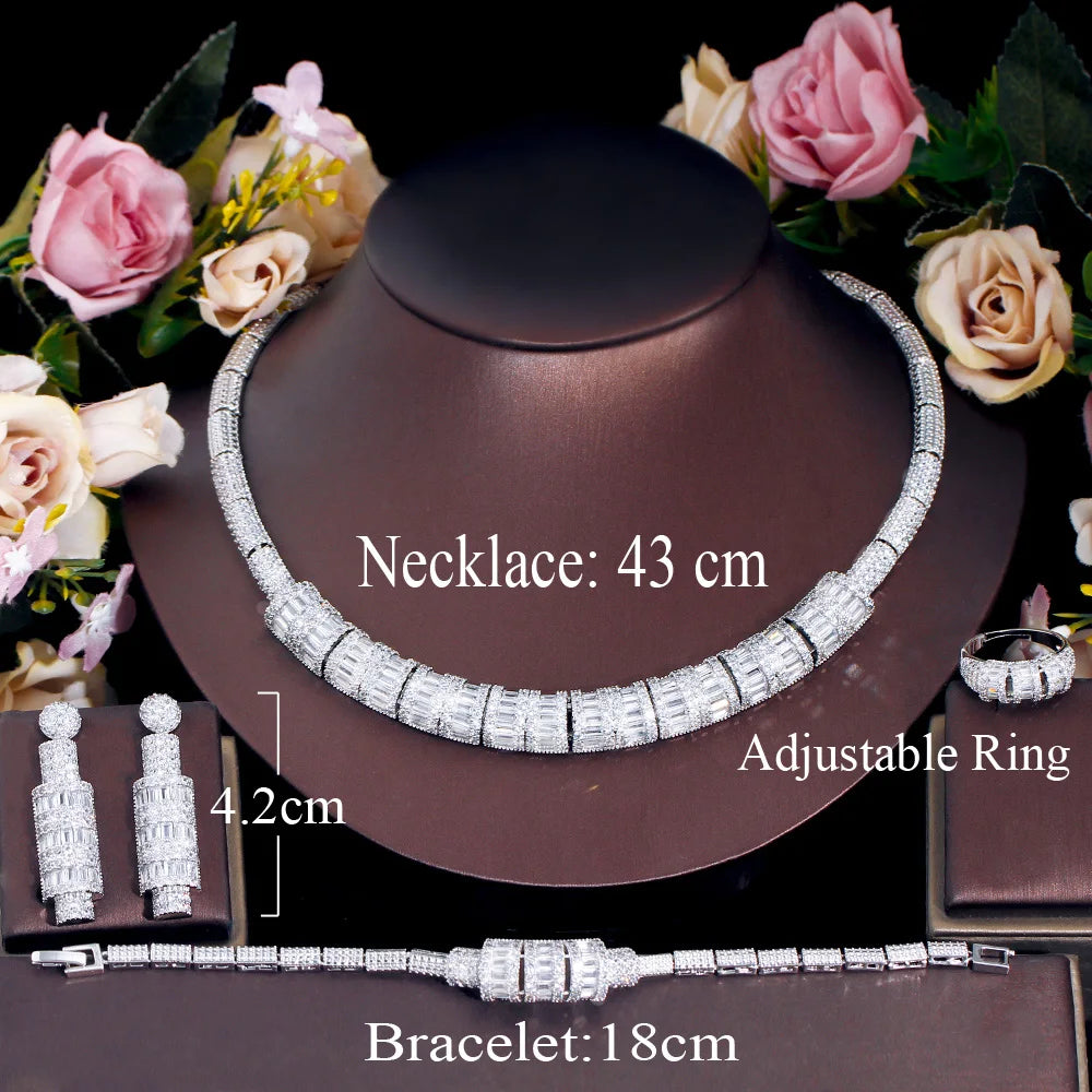 4pcs Shiny Arabic Cubic Zirconia Round Necklace Bridal Jewelry Sets Wedding Party Wear Luxury Dress Accessories - EUFASHIONBAGS