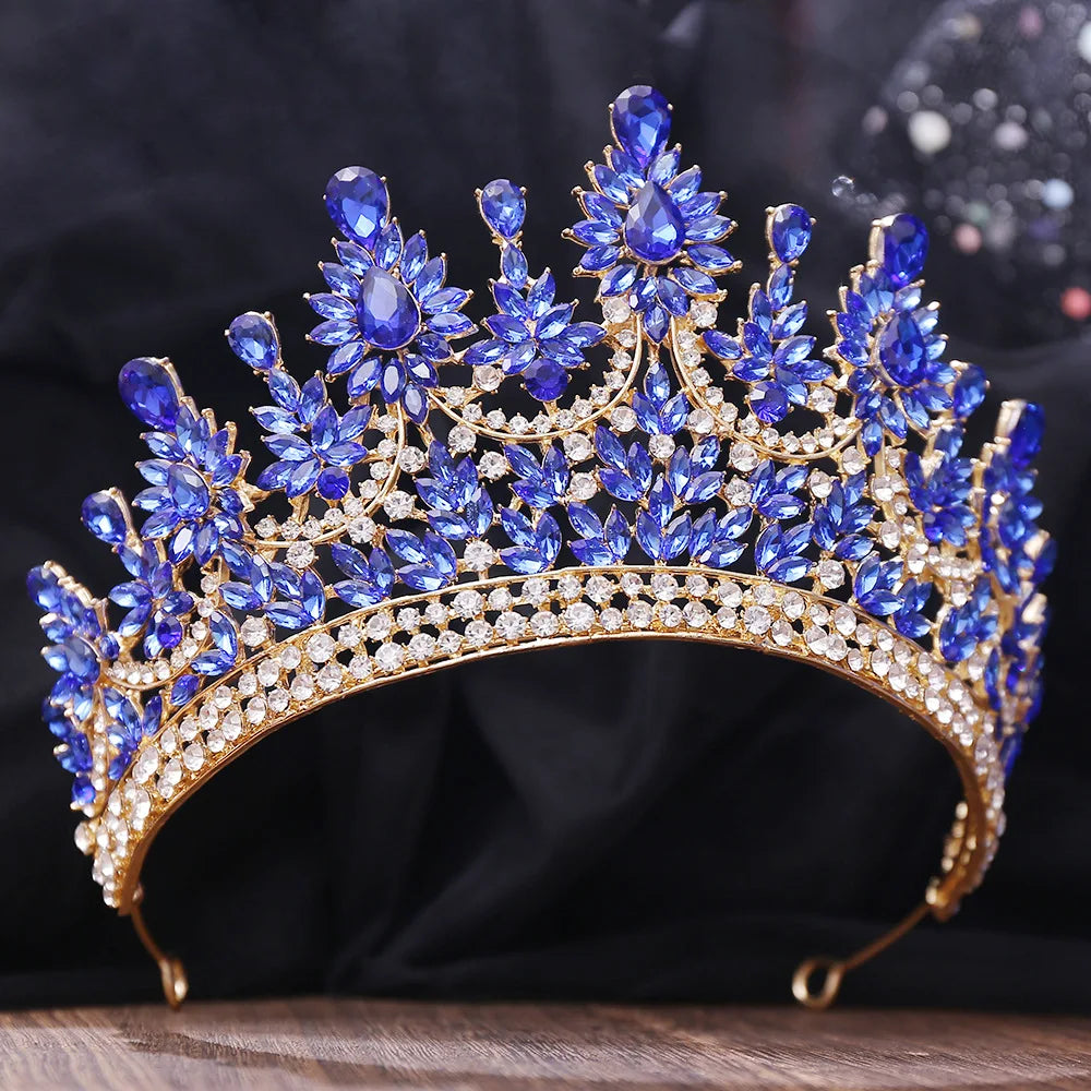 Luxury Big Forest AB Color Crystal Flower Bridal Tiaras Crown Floral Headband Rhinestone Pageant Diadem Wedding Hair Accessories - EUFASHIONBAGS